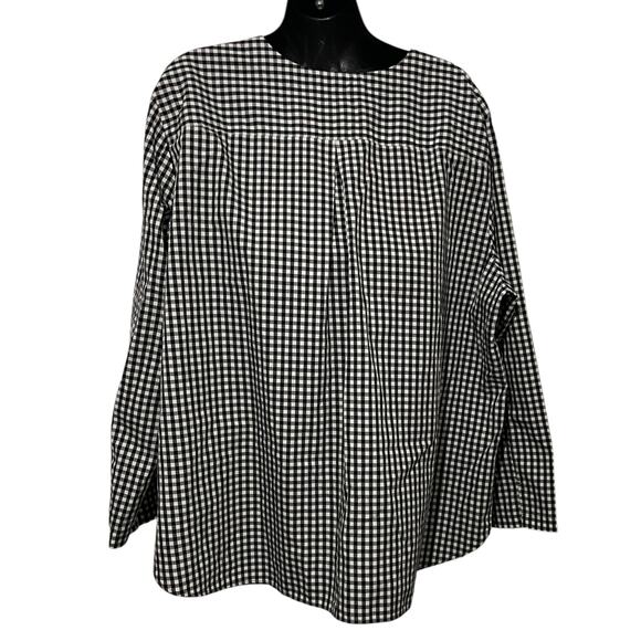 Lands End Womens Size 1X (16W-18W) No Iron Suprima Black White Gingham Plaid - Picture 2 of 10